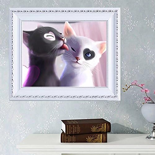 Craft Cartoon White Black Cat 5D Diamond Painting By Number Resin Mosaic Diamond Painting Full Kit Drills Diamond Needlework Embroidery Painting Couple Cats Home Decor Wall Art
