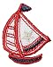 Produktbild Bügelbild - Segelboot - rot - 2,8 cm * 3,4 cm - Aufnäher Applikation - Schiffsanker - Reise Schiffsreise - Kreuzfahrt - Matrose Kapitän - Meer Schiffe Boot - Logo Emblem / Maritim Schiff / Segeln