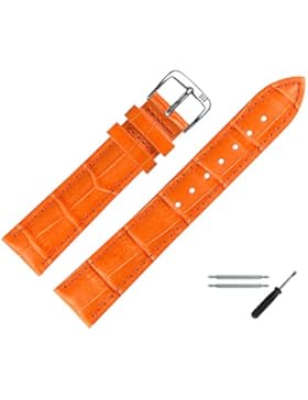 Uhrenarmband 14mm Leder orange Prägung, Kroko, Bombage - Ersatzarmband inkl. Federstege & Werkzeug - Lederband...