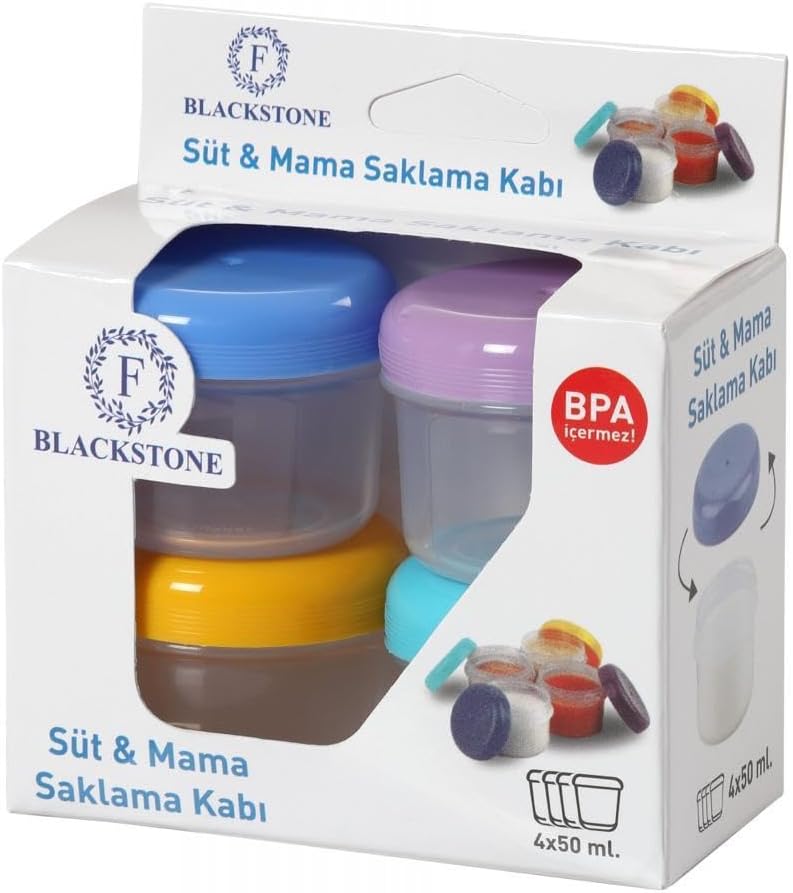 Vivart 4‘lü 50 ml Mini Anne Bebek Süt ve Mama Bebek Organik Besin Ölçekli Sızdırmaz Kapaklı Saklama Kabı Çok Renkli Tek Ebat