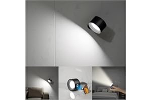 Feallive Wall Light LED Wall lamp Rechargeable Battery Wall Sconces Mordern Dimmable Touch Control Warm/White Brightness Modes Wall Spotlights Freely Rotatable Lights for Bedroom Cabinet Black