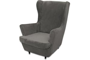 LIFEDX Ohrensessel Überzug Samt Sesselbezug Ohrensessel 2 Teilig,Sessel-Überwürfe Ohrensessel Überzug,Sesselhusse Elastisch Stretch Husse Tiger Stuhlbezug mit Armlehne Hohe Rückenlehne-Light Grey