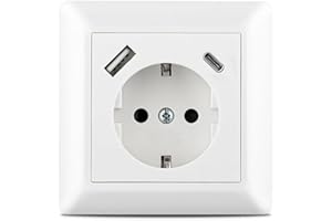 IMABO 230 V Steckdose mit 1 x USB-A & 1 x USB-C, max. 3.400 mA, Schuko Wandsteckdose Unterputz, passend für Gira System 55 E2, Reinweiß glänzend, Weiß (Einfach-Steckdose)