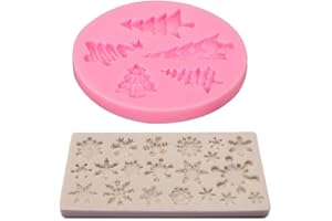 Fleymu Cuisson Bricolage Moule Silicone Moule Set Outil Fondant Cake Décoration Noel Flocon Neige Arbre réutilisable Bijoux Savon Moule pour Chocolat Savon De Bonbons De Noël Fondant Gâteau (2 Pièce)