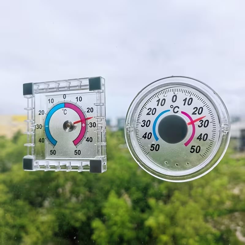 2-Pack Indoor Outdoor Thermometer Hygrometer, High Accuracy Temperature Meter with °C Scale, -50°C to 50°C, Wall Mount Monitor for Home, Greenhouse, Garden, Room (Square & Round)