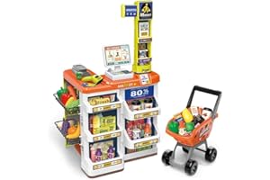 SERENA&JEWEL Serena & Jewel Pretend Play Grocery Store for Kids Supermarket Set Role Play Store with Kids Shopping Cart,Kids Cash Register,Best Gift for Kids