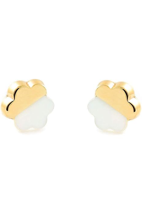 Pendientes Niña Oro Blanco Flor Corazones Calados Con Circón