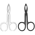Motanar 2 Pieces Tweezers Scissor Handle Straight Tip Scissor Shaped Eyebrows Tweezers for Hair Plucker Remover Facial Hair Eyebrows Care (Silver and Black)