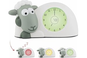 ZAZU Kids Sam Le Mouton Reveil Enfant Educatif Jour/Nuit Lumineux à LED - Reveil Enfant Garcon Fille - Apprentissage Pédagogique Intelligent du Sommeil et du Réveil avec Horloge Lumineuse (Sage)