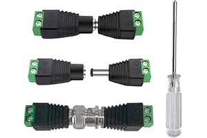 Aiqeer 15 Pares 12V / 24V 2.1 X 5.5 mm Macho Hembra DC Alimentación Conector + 10 Pares Macho Hembra BNC Video Balun Conector, para Coaxial Cat5 / CAT6, CCTV