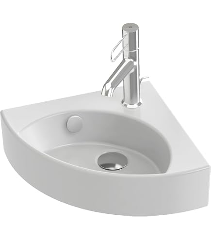 Évier De Salle De Bain Mural Ovale Blanc - Céramique, Avec Robinet Eau Chaude/froide, Idéal Petits Espaces