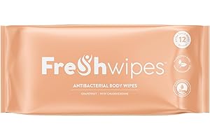 FRE SHWIPES FreshWipes Antibacterial Body Wipes For Adults 1 Pack (12 Wipes) - Grapefruit Scent - Large Biodegradable Wet Wipes - Dermatologically Tested & Suitable for Elderly or Disabled - Great for Camping