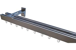 indeko BERN, eckige Gardinenschiene mit Innenlauf aus Aluminium auf Maß, 2-Lauf, edelstahloptik, Komplettset mit Zubehör