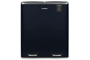 Les Collectors – Poubelle de tri à pédale N°908, Acier inoxydable, Double compartiment de 30L, Sac compatible 30L, Tri sélectif, Seaux amovibles, Résistante, Pratique, Fermeture silencieuse, Bleu Nuit