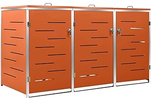 KOIECETA Mülltonnenbox für 3 Tonnen Rostfrei Abschließbar Müllbox Mülltonne Mülltonnenverkleidung Müllcontainer Gartenbox Edelstahl 207x77,5x115cm Orange