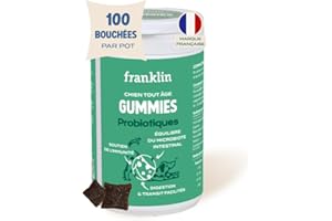 Franklin – Gummies Digestion – Complément Alimentaire pour Chien – Probiotiques & Prébiotiques – Transit Facilité – Flore Intestinal Renforcée – Actifs Naturels – Tout Âge – 100 Bouchées – 150g