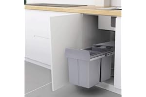 XEMQENER 40L Kitchen Pull out Bin with Sliding Buffer Kitchen Cupboard Waste Dust Bin Recycle Bin for 300-400mm Wide Cabinet