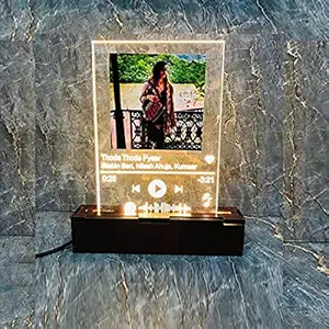 VK Print Creation Customized Spotify Acralic Plaque With Song Code & Photo | Personalized Gifts For Her/Him With Scannable Code | Stand : Acrylic | Size (5 X 9 inches) (Stand Wood)