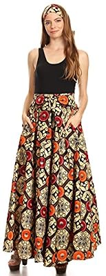 Sakkas 16317 - Asma Convertible traditionnelle cire Imprimer sangle réglable Jupe longue | Robe - 507-redorange - OS