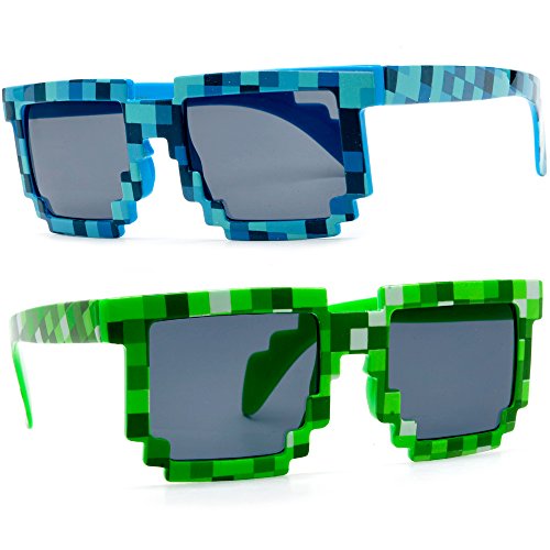 MJ Boutique8-Bit Pixel Retro Novelty Gamer Geek / Creeper Costume Sunglasses Adult Size (2 Pack)
