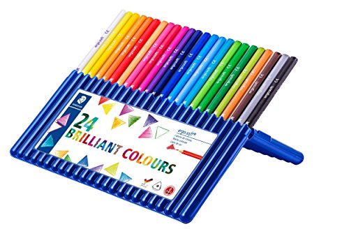 Staedtler 157 SB24 Buntstifte ergo soft (erhöhte Bruchfestigkeit, dreikant, Set mit 24 brillanten Farben, ABS-System, rutschfeste Soft-Oberfläche, kindgerecht nach DIN EN71, FSC-Holz, Made in Germany)