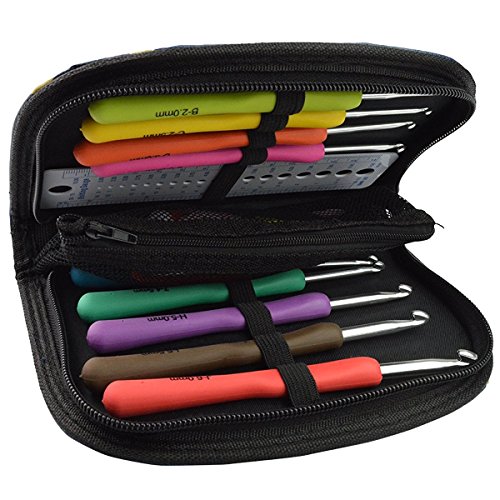 SUMERSHA Häkelnadeln Sets mit Comfort Ergo Griffe Häkelnadel Set und Koffer mit 9 Nadeln & 22 Zubehör - 4
