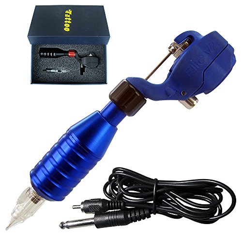 Solong Tattoo® 2-In-1 Pipe Rotary Tattoo Machine Gun and Permanent Makeup Machine Pen with Hawk Needle Cartridge Blue M668-4
