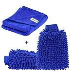[Große Version Handtuch] SYCEES 2 Stücke Wasserdicht Mikrofaser Autowaschhandschuh und 1 Stück Microfasertuch Set, weicher Korallen Auto Chenille Waschhandschuh Handschuh mit Reinigungstuch Trokentuch Poliertuch für Autowäsche