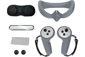 BEISDIRECT Silicone VR Face Cover Accessories for Pico 4 Ultra, 6-in-1 Set Silicone VR Shell Cover, Eye Pad Mask with Lens Cap, Controller Grip Cover, Lens Tempered Film and Rocker Cap (Gray)