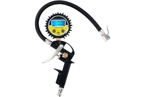 Dunlop Manometro digitale per pneumatici – Misura PSI/BAR/KPA/KG – Funziona a batterie – Tubo dell'aria da 30 cm – Adatto alla maggior parte dei compressori d'aria – auto, bicicletta, moto e camion