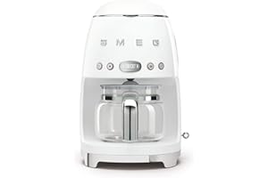 Smeg DCF02WHUK Drip Coffee Machine, Auto-Start Mode, Reuseable Filter, Digital Display, Anti-Drip System, Aroma Intensity Option, 1.4 Litre Tank, White