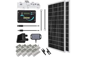 Renogy 200W Solar Panel Kit, 12 Volt Solar Kit RV Off-Grid Kit with 30A LCD Charge Controller+ BT-1 Bluetooth+ Mounting Brackets+ Branch Connector+ Solar Cables+ Cable Entry Housing