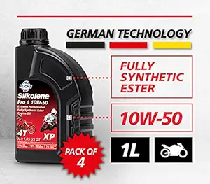 FUCHS SILKOLENE PRO 4 SAE 10W-50 XP Fully synthetic ester engine oil for Bikes (XP means 11% fuel saving) pack of 4