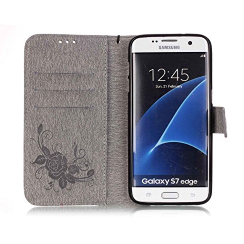 Samsung Galaxy S7 Edge Hülle [Bildschirmschutz aus gehärtetem Glas], Grandoin Retro Leder Foliant Stoßabfangende Hülle, exzellente Qualität buntes elegantes Muster Design Premium PU Verschluss genaue Passform Riemen-Leder Geldbörse schützende Schnapp-Hüllen-Abdeckung für Samsung Galaxy S7 Edge mit [Kreditkarten Einschub] Ständer Funktion - 3