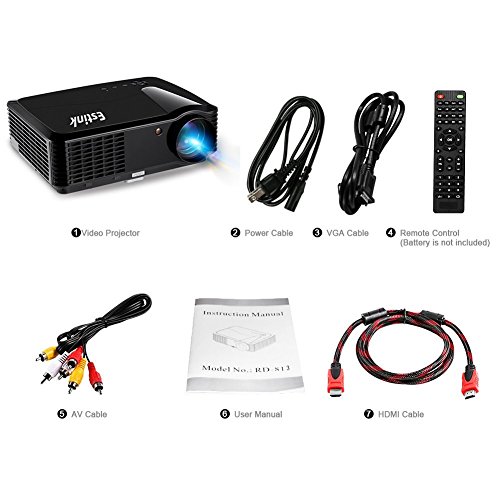 HD Heimkino LED Beamer 1280*800 Pixel 2500 Lumen 720P / 1080P Video LCD Projektor Tragbar 25-200″ Bildschirm für iPhone / Laptop / Smartphone / PS4 / ATV mit HDMI / VGA Kabel Eingebaut Lautsprecher - 6