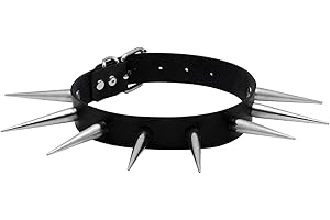 Manfnee Choker Punk Gotico Rock Pelle PU Rivetto Chiodo Catena Cerchio Uomo Donna Regolabile Nero