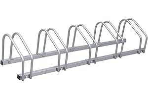 Fiqops Fahrradständer für 5 Fahrräder, 35-55 mm Reifenbreite, Mehrfachständer Aufstellständer Bodenparker, Fahrrad Ständer Boden, Radständer Bodenständer, Wand-Bodenmontage Platzsparend, Verzinkt