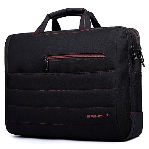 BRINCH Laptop Tasche, Nylon Gewebe Messenger Bag 17,3 Zoll leicht Henkeltasche Stoßfest Umhängetasche mit Schulterriemen für 17 – 17,3 Zoll Laptop / Notebook / MacBook / Ultrabook / Chromebook,Schwarz-Rot - 8