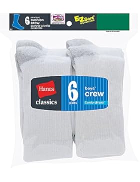 Hanes Ultimate Boys' Crew EZ Sort® Socks 6-Pack 9-11 White