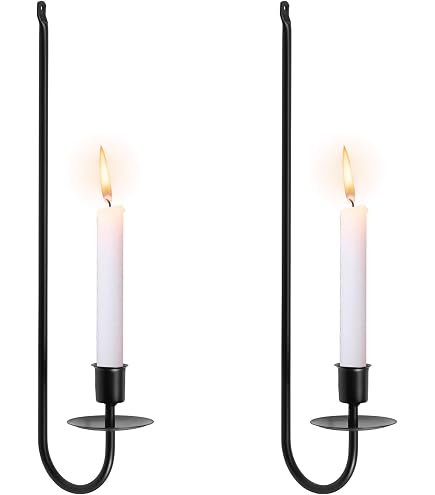 Bougeoirs Muraux Fer Noir Lot De 2 - Forme L 40cm - Pour Chandelles - Déco Salon Chambre