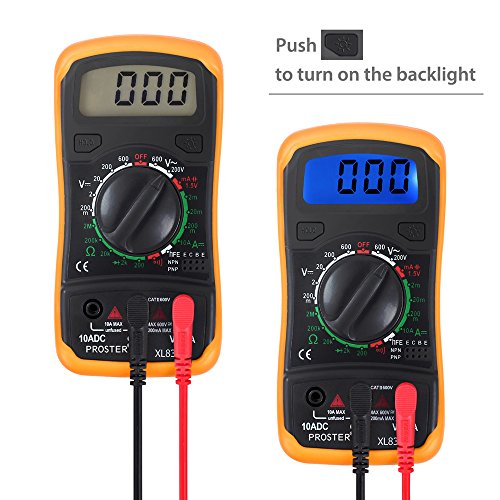 Proster Digitaler Multimeter mini digitaler Mulitmeter Manueller Bereich Voltmeter Ammeter Ohmmeter DMM DC Strom Spannung Widerstand Diode Durchgang mit Buzzer, LCD Hintergrundbeleuchtung und Batterietestfunktion für Schule, Labor, Fabrik usw. - 8