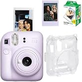 Instax Mini 12 Fotoğraf Makinesi-20li Film-Şeffaf Pleksi Kılıf ve Fotoğraf &Ccedil;er&ccedil;evesi Seti 1 Mor