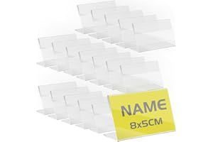 TAPKUA Expositor Metacrilato Transparente, Soporte de Escritorio, Porta Precio de Etiqueta para Oficinas Comercios Supermercados Restaurantes (50 Piezas - 8x5cm)