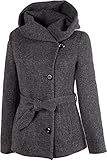 Taillierte Passform Grimada 1281 Damen Wollmantel Wolljacke COOTIC mit Kapuze (36, Stone grau)