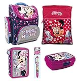 Minnie 5 teiliges Schulranzen Set : Schulranzen + gefüllte Federmappe doppelstöckig + Turnbeutel ca. 40 x 30 cm gross + 6-Farbstift + Brotdose