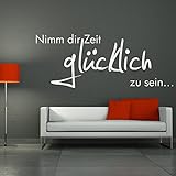 denoda® Nimm dir Zeit glücklich zu sein. - Wandtattoo Weiss 128 x 50 (Wandsticker Wanddekoration Wohndeko Wohnzimmer Kinderzimmer Schlafzimmer Wand Aufkleber)