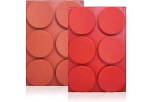 SourceTon Set di 2 grandi stampi rotondi in silicone a 6 cavità per il forno, antiaderenti, per torte, per mousse, tortiera per dessert, caramelle, sapone (marrone e rosso)