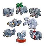 Elefantenhochzeit - Eine Elefantenhochzeit steht an und Braut und Bräutigam warten auf ihre Gäste. Während sich ein Elefant immer noch badend vorbereitet, können es die anderen kaum erwarten. So etwas darf man nicht verpassen. Schnell Mütze und Schal überstreifen, noch eben einen Baum als Geschenk besorgen und dann los. Einer rennt sogar so schnell, dass er ausrutscht und dem Brautpaar auf seinem Hinterteil entgegen schliddert.
