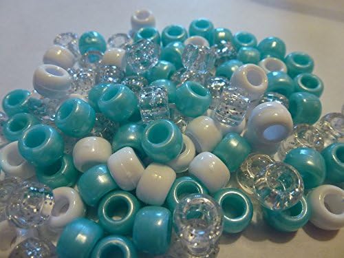 100 x TURQUOISE BLUE WHITE GLITTER MIX Pony Beads 9mm x 6mm BUY 3 GET 1 FREE!! - BUY 3 GET 1 FREE!! Bracelets Braiding Loom Bands Dummy Clips Hair Colour Acrylic Plastic Barrel Round Jewellery Findings