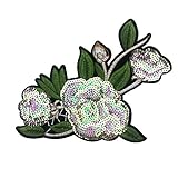 Material: lentejuelas, paño Lumanuby 1 x Degradado Verde Embroi Embroidery Patch Delicate Camelia Flores Bordado Lentejuelas Aplicaciones Parche para Mujer Blusa Chaquetas o Sudadera con Capucha, Parche Serie Size 6.5 * 9 CM